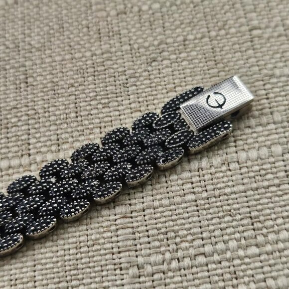 Elgin Bracelet Black Tone Chain Gold Tone small crystal Accent Size 6.5 inches - Picture 6 of 11